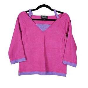 Spenser Jeremy Top Womens Medium Silk Pink Purple 90s Y2K Barbie Knit Shirt Chic